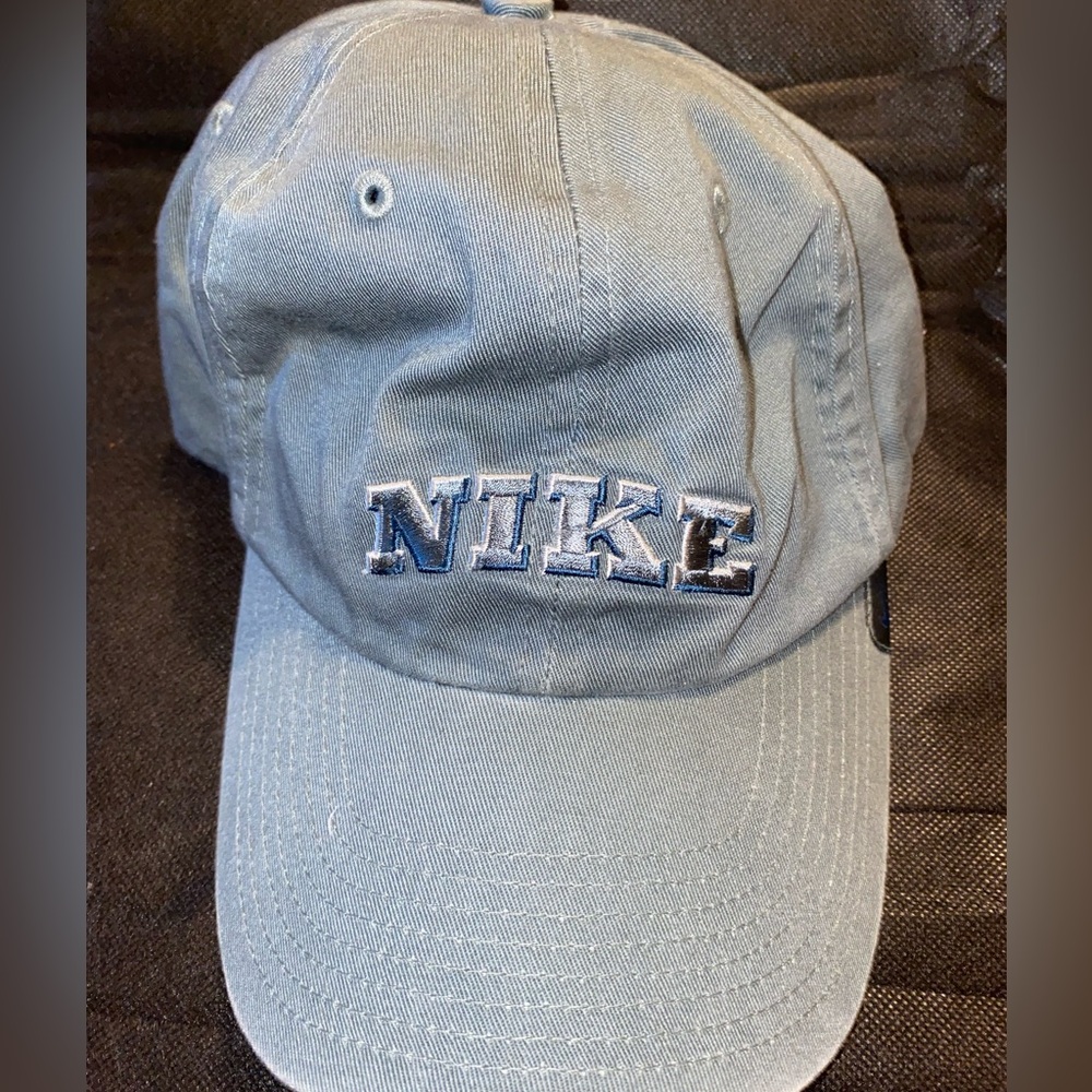 Nike Arch Spell-OUT Shadow Logo Swoosh Hat Cap Slate Blue VTG EUC